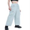 Betusline Girl's High Waist Wide Leg Cargo Pants Y2K Parachute Pants with Pockets and Drawstring, Light Blue, 11-12 Years = Tag 160 view 4