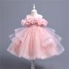 Girls' Embroidered Lace Wedding Baptism Dress Long Sleeve Formal Party Wear for Toddler Baby Girl (Pink, 5-6 Years) view 2
