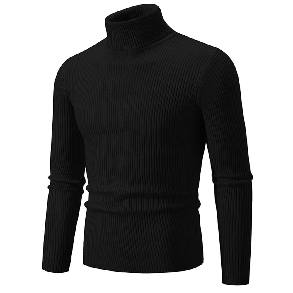 Mens Knitted Turtleneck Slim Fit Sweater Long Sleeve Turtle Neck Ribbed Pullover Sweaters Casual Basic Stretch Tops Black