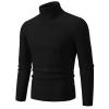 Mens Knitted Turtleneck Slim Fit Sweater Long Sleeve Turtle Neck Ribbed Pullover Sweaters Casual Basic Stretch Tops Black view 1