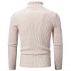 Mens Knitted Turtleneck Slim Fit Sweater Long Sleeve Turtle Neck Ribbed Pullover Sweaters Casual Basic Stretch Tops Beige view 2