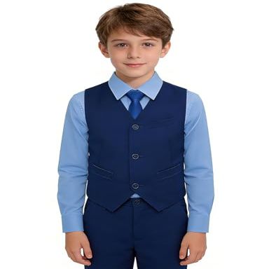 Lycody Boys Suits Kids Blue Tuxedo Size 7 Prom Suits Vest Set with Light Blue Uniform Shirts Little Boy Dress Clothes for Wedding Outfit
