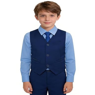 Lycody Boys Suits Kids Blue Tuxedo Size 7 Prom Suits Vest Set with Light Blue Uniform Shirts Little Boy Dress Clothes for Wedding Outfit