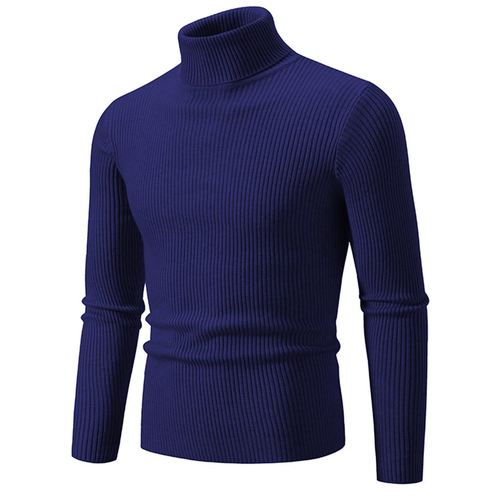 Mens Knitted Turtleneck Slim Fit Sweater Long Sleeve Turtle Neck Ribbed Pullover Sweaters Casual Basic Stretch Tops Navy