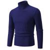 Mens Knitted Turtleneck Slim Fit Sweater Long Sleeve Turtle Neck Ribbed Pullover Sweaters Casual Basic Stretch Tops Navy view 1
