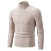 Mens Knitted Turtleneck Slim Fit Sweater Long Sleeve Turtle Neck Ribbed Pullover Sweaters Casual Basic Stretch Tops Beige view 1