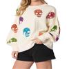 TACSTRUN Women's Halloween Sequin Sweatshirts Skeleton Spooky Ghost Graphic Long Sleeve Crewneck Pullover Sweater Tops,White,XX-Large view 3