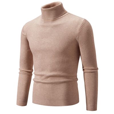 Mens Knitted Turtleneck Slim Fit Sweater Long Sleeve Turtle Neck Ribbed Pullover Sweaters Casual Basic Stretch Tops Coffee