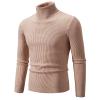 Mens Knitted Turtleneck Slim Fit Sweater Long Sleeve Turtle Neck Ribbed Pullover Sweaters Casual Basic Stretch Tops Coffee view 1