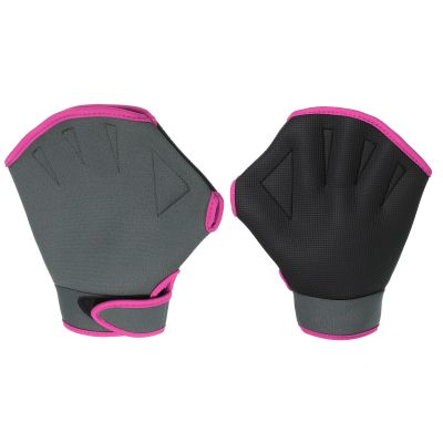 PATIKIL Webbed Swimming Gloves, 1 Pair Swim Gloves Aquatic Fitness Water Resistance Aerobics Gloves for Women and Men Swimming Diving, Gray/Rose Red, S