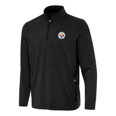 Antigua Men's Black Pittsburgh Steelers Perilous Quarter-Zip Pullover Top