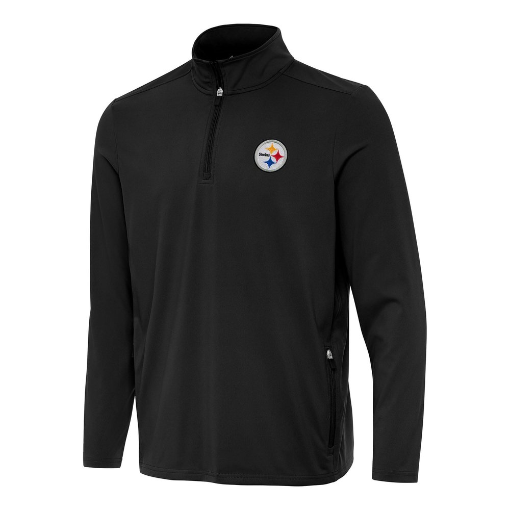 Antigua Men's Black Pittsburgh Steelers Perilous Quarter-Zip Pullover Top