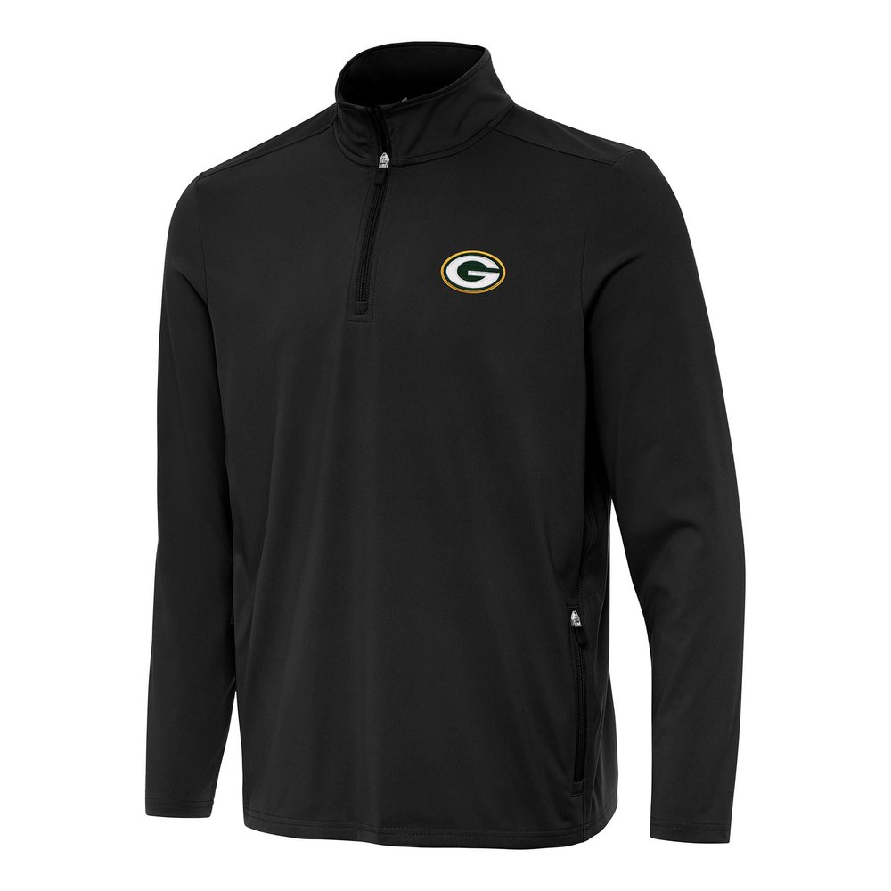 Antigua Men's Black Green Bay Packers Perilous Quarter-Zip Pullover Top