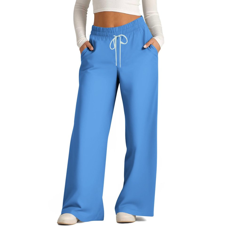 Womens Wide Leg Sweatpants Casual High Waist Drawstring Soild Color Straight Leg Pants Loose Fit Joggers Fall Trouser