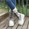 SACFOF Womens Goth Platform Boots Chunky Wedge Heel Rave Combat Boots Lace Up and Zipper Round Toe Mid Calf Motorcycle Booties view 2