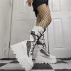 SACFOF Womens Goth Platform Boots Chunky Wedge Heel Rave Combat Boots Lace Up and Zipper Round Toe Mid Calf Motorcycle Booties view 4