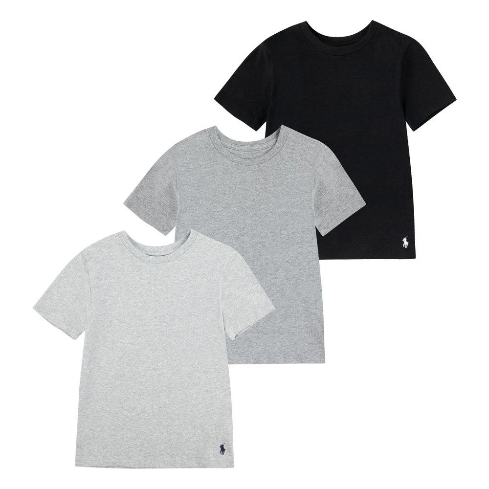 Polo Ralph Lauren Boys' Multi-Pack Short Sleeve Undershirt, Black/Grey 3-Pack