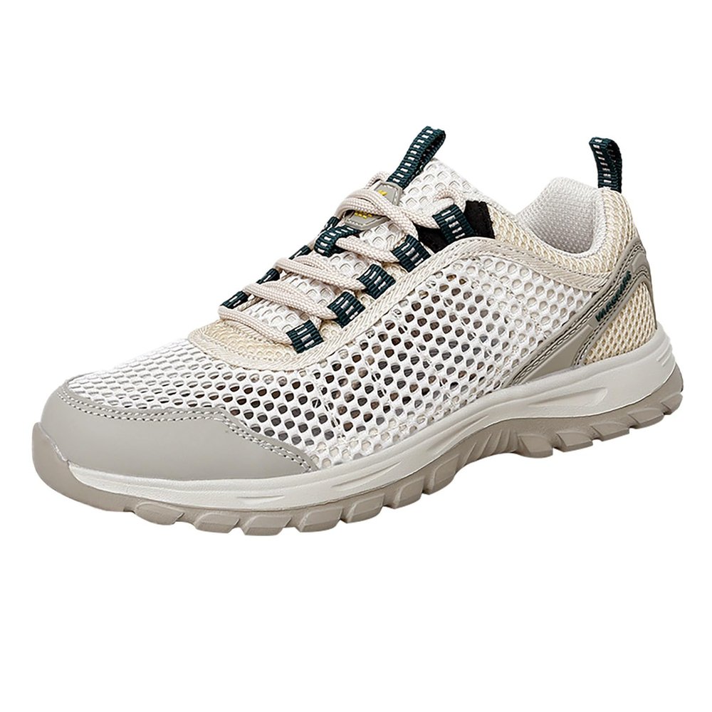 Mens Running Hollow Sneaker Womens Gym Walking Breathable Non Gym Sports Lace Up Trainers Tennis Lightweight Shoes (Beige, 7.5)