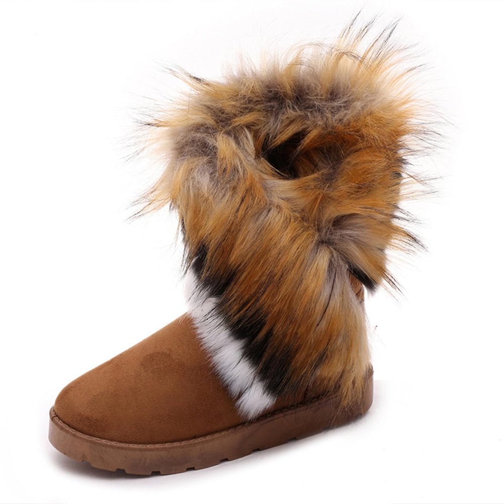 Women's Faux Fur Winter Snow Boot Suede Furry Fluffy Short Ankle Boots Warm Comfortable Outdoor Flat Mid-Calf Boots