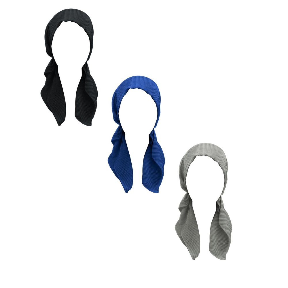 3 Pcs Headwear Pretied Head Scarves for Women Featuring Lightweight Crimped Material and Attractive (Black+Grey+Blue, One Size)