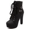 Women Boots Fashion High Heel Lace Up Ankle Boots Round Toe Buckle Knight Platform Combat Boots Goth Mid Calf Boots view 1