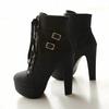Women Boots Fashion High Heel Lace Up Ankle Boots Round Toe Buckle Knight Platform Combat Boots Goth Mid Calf Boots view 4