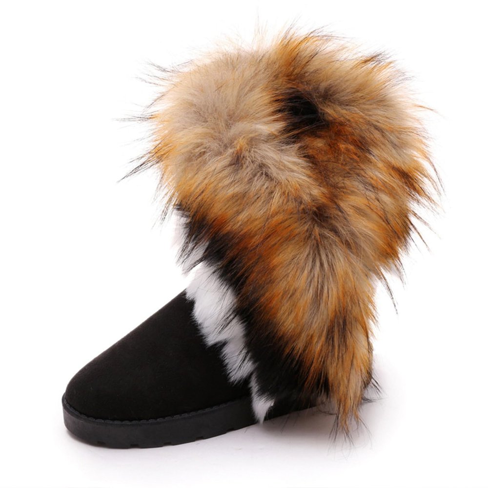 Women's Faux Fur Winter Snow Boot Suede Furry Fluffy Short Ankle Boots Warm Comfortable Outdoor Flat Mid-Calf Boots
