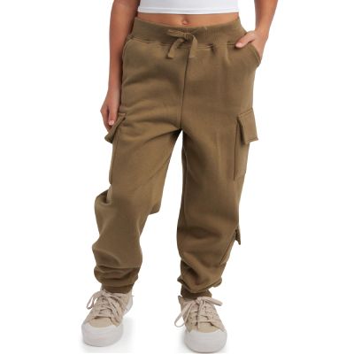 Dreamstar Girls Sweatpants - Soft Fleece Oversized Cargo Pants for Girls - Baggy Kids Sweatpants with Drawstrings, Size 7, Olive Green