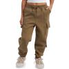 Dreamstar Girls Sweatpants - Soft Fleece Oversized Cargo Pants for Girls - Baggy Kids Sweatpants with Drawstrings, Size 7, Olive Green