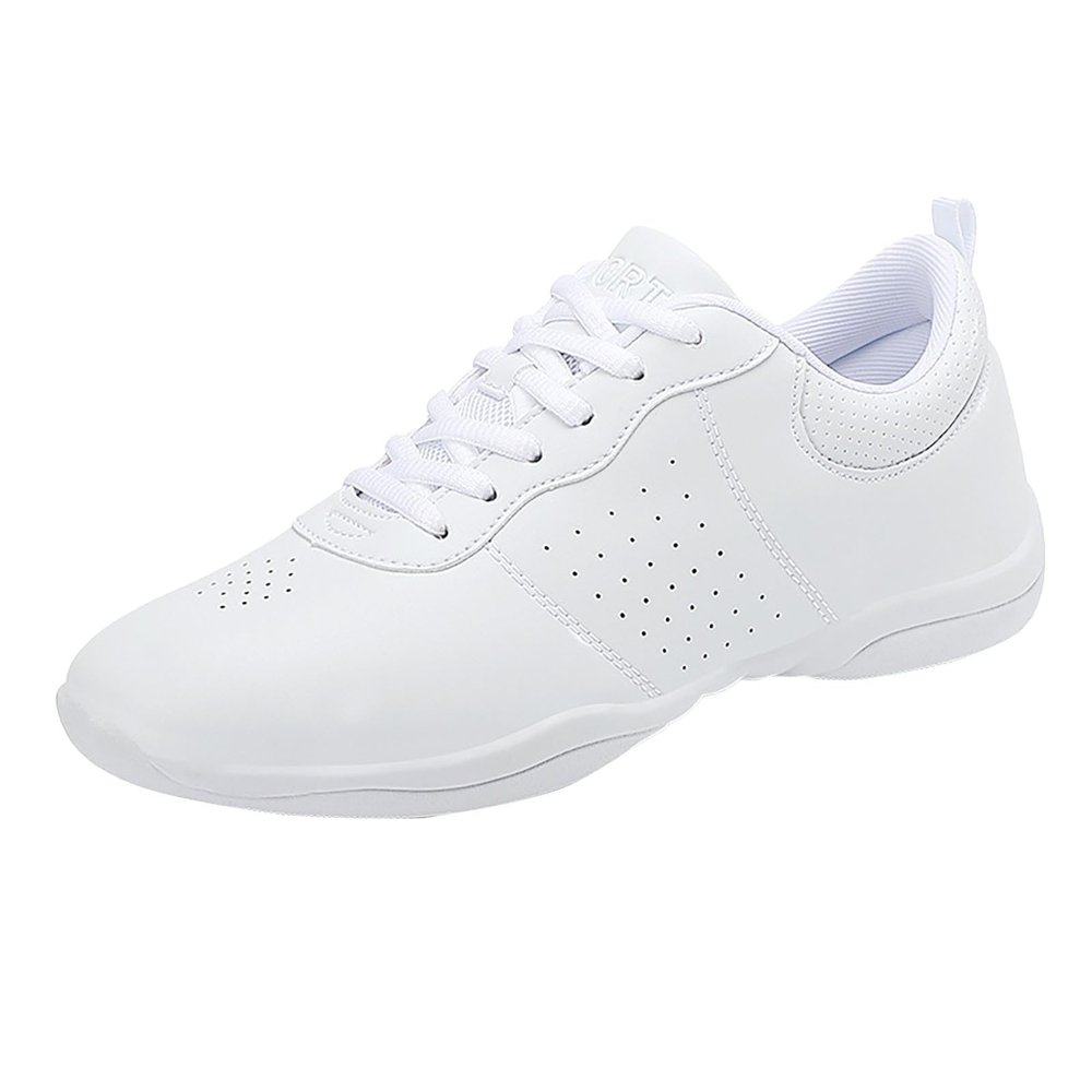 Womens White Sneaker Non Slip Walking Lightweight Competition Dance Cheerleading Athletic Training Tennis Shoes (White, 7)