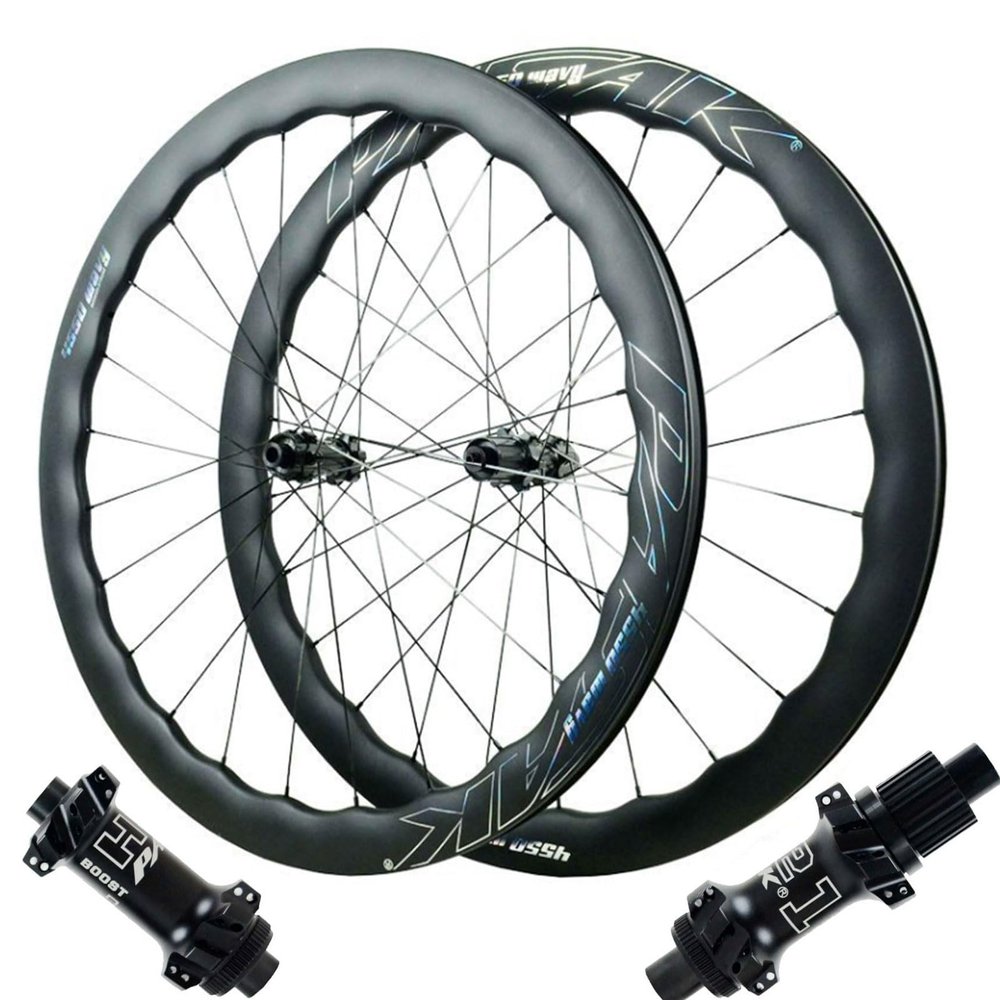 ZECHAO Thru Axle Bike Front and Rear Wheels,24H Spokes 700C Carbon Fibre Wheelset Mid Lock Disc Brake 15 * 100mm / 12 * 142mm 1480g Wheelset(Black-MS)
