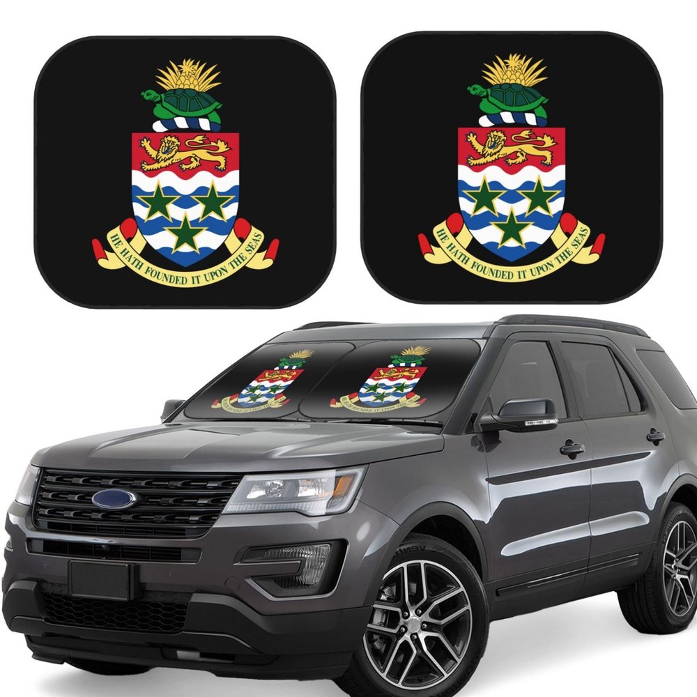 Cayman Islands The Official Emblem Car Windshield Sun Shade Foldable 2-Piece Car Sunshades Reflect UV Sun and Heat