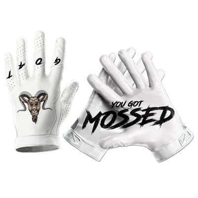 HIGHLIGHT FACTORY ATL G.O.A.T. You Got Mossed - Ultra Grip Football Gloves - Superior Grip, Breathable Design, for All Weather Conditions (White, Adult Medium)