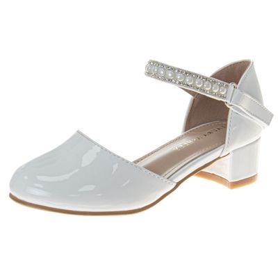 Josmo Girls Buckle Slip on Sandal Heeled, White Patent, 1 Big Kid