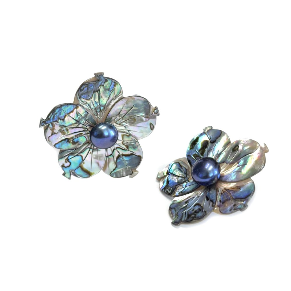 .925 Sterling Silver Abalone and Freshwater Pearl Earrings