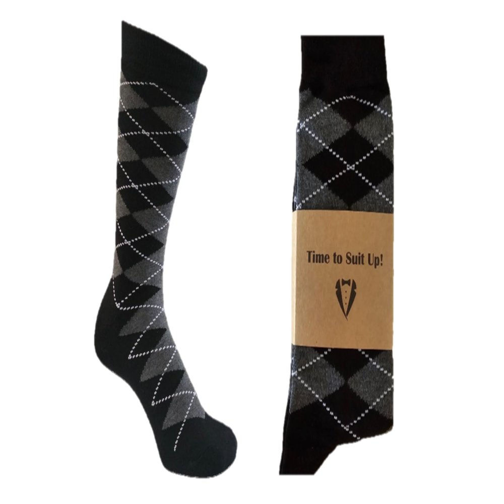 Eco Treasures Market Groomsmen Socks - Usher Gift, Proposal Box, Best Man Gift, Funny Novelty Socks, Premium Bamboo Black Argyle