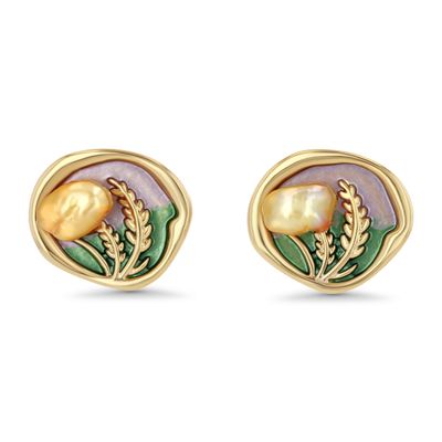 18K Gold Plated Purple Irregular Button Enamel Freshwater Pearl Statement Earrings for Women by SNGIA, Colorful Green Plant Round Handmade Chunky Trendy Summer Studs Jewelry Gifts, Swirl Beachy Flower Geometric Fashion Baroque Accessories, Vintage Cl