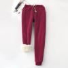 Womens Fleece Sweatpants Warm Baggy Pants Comfy Oversized Winter Joggers High Waisted Cotton Lounge with Pockets Wine view 2