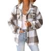 2024,Cyber Mon 2024,Women'S Flannel Plaid Shacket Long Sleeve Button Down Shirts Jacket Coats Fall Clothes For Women 2024,B-Khaki,5X-Large view 3