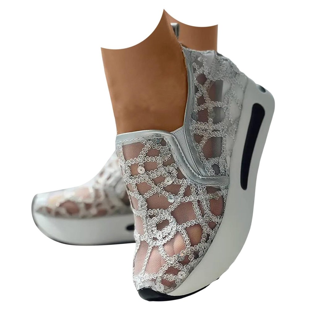 Fashion Sneakers for Women 2024 Floral Embroidery Breathable Sheer Mesh Sneakers,Fashion Platform Shoes Hidden Wedge Heel High Top Sparkly Sneakers Dressy,Comfort Work Shoes