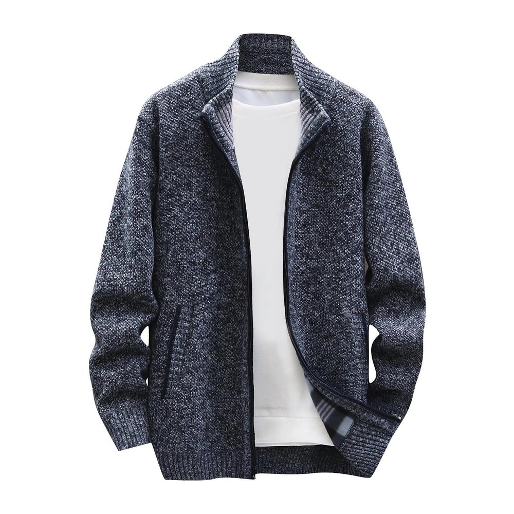 Black Jacket Men's Casual Knitted Long Sleeve Cardigan Sweater - Full Zip Fleece Winter Warm Coat - Dark Gray (XXL)
