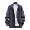 Black Jacket Men's Casual Knitted Long Sleeve Cardigan Sweater - Full Zip Fleece Winter Warm Coat - Dark Gray (XXL) view 1