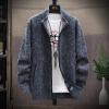 Black Jacket Men's Casual Knitted Long Sleeve Cardigan Sweater - Full Zip Fleece Winter Warm Coat - Dark Gray (XXL) view 2