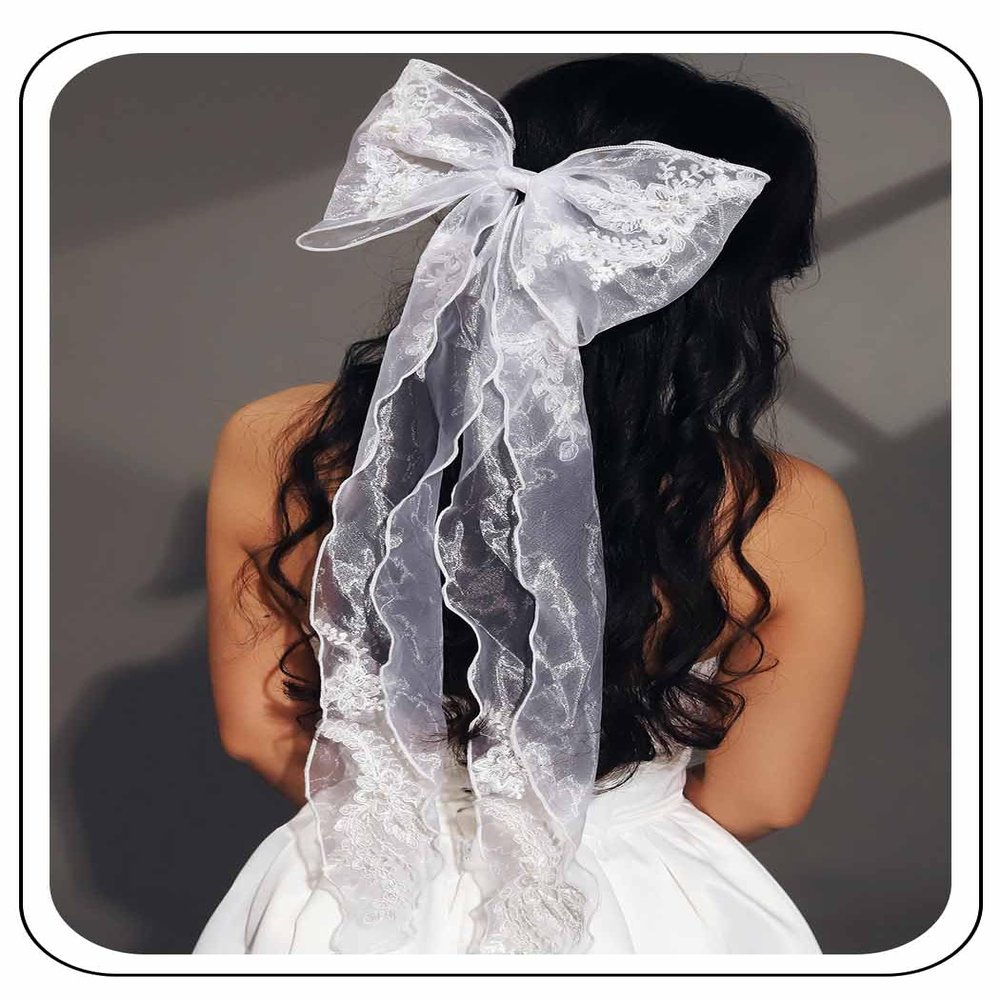JONKY Bridal Hair Bow Lace Floral Hair Clip Bride Wedding Bowknot Hair Accessories for Women