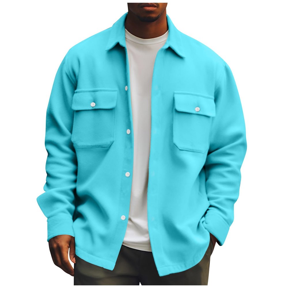 Casual Button Up Corduroy Jackets Long Sleeve Fashion Stylish Lightweight Shirt Jacket (3XL, Cyan)
