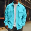 Casual Button Up Corduroy Jackets Long Sleeve Fashion Stylish Lightweight Shirt Jacket (3XL, Cyan) view 2