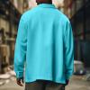 Casual Button Up Corduroy Jackets Long Sleeve Fashion Stylish Lightweight Shirt Jacket (3XL, Cyan) view 3