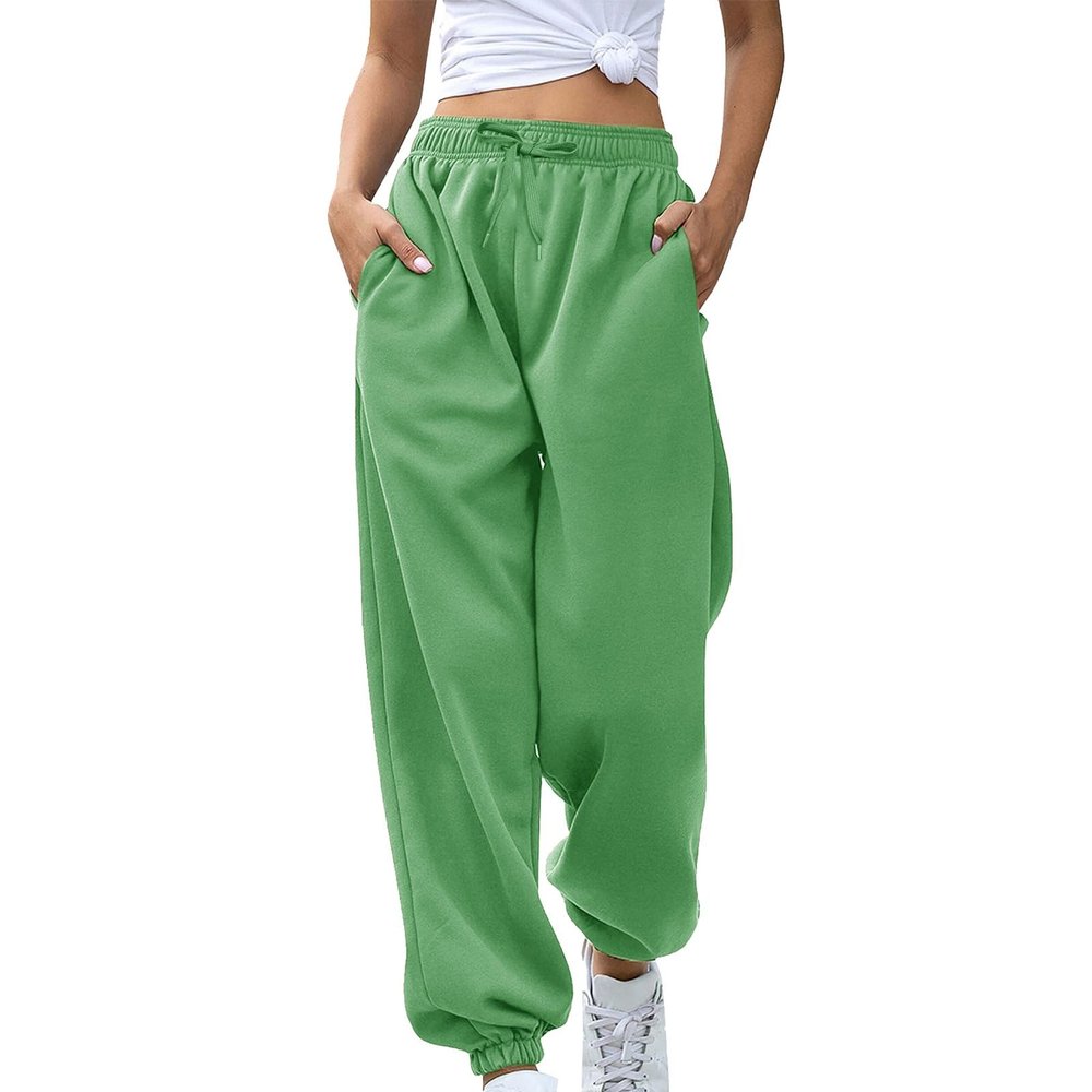 Dupe,Deals of Today Prime Clearance,2024 Cinch Bottom Sweatpants Women Casual High Waisted Pockets Joggers Sport Workout Active Baggy Lounge Trousers,4-Green,Small