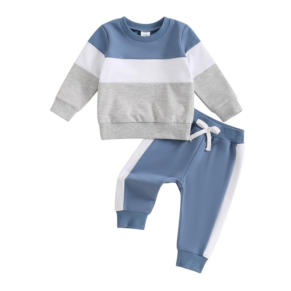 Thorn Tree Toddler Baby Boys Fall Winter Pants Outfits Contrast Color Clothes Long Sleeve Sweatshirt Pullover Jogger Pants (Blue Pants Set,2-3 Years)