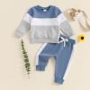 Thorn Tree Toddler Baby Boys Fall Winter Pants Outfits Contrast Color Clothes Long Sleeve Sweatshirt Pullover Jogger Pants (Blue Pants Set,2-3 Years) view 2